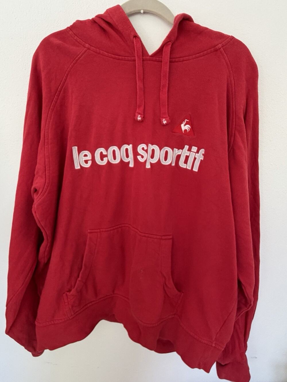 Le Coq Sportif Hoodie Mens XL Red Embroidered Logo Pullover Fleece Sweatshirt